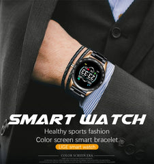 LIGE New Steel Belt Smart Watch Men Heart Rate Blood Pressure Health Monitoring Sport Waterproof Smartwatch fitness tracker+Box