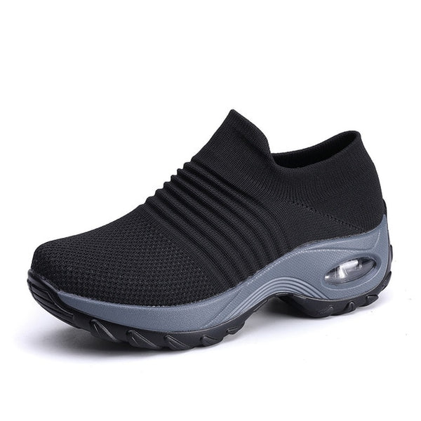 KWBEFRT 2020 Spring Women Sneakers Shoes Flat Slip on Platform Sneakers for Women Black Breathable Mesh Sock Sneake Dropshipping