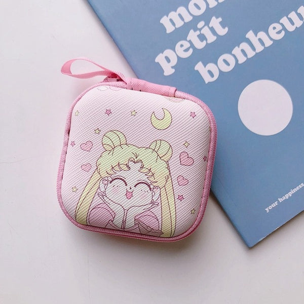 Cartoon Mini Zipper Hard Headphone Holder Case Portable Earbuds Pouch box Earphone Storage Bag Protective USB Cable Organizer