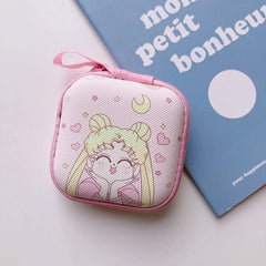 Cartoon Mini Zipper Hard Headphone Holder Case Portable Earbuds Pouch box Earphone Storage Bag Protective USB Cable Organizer