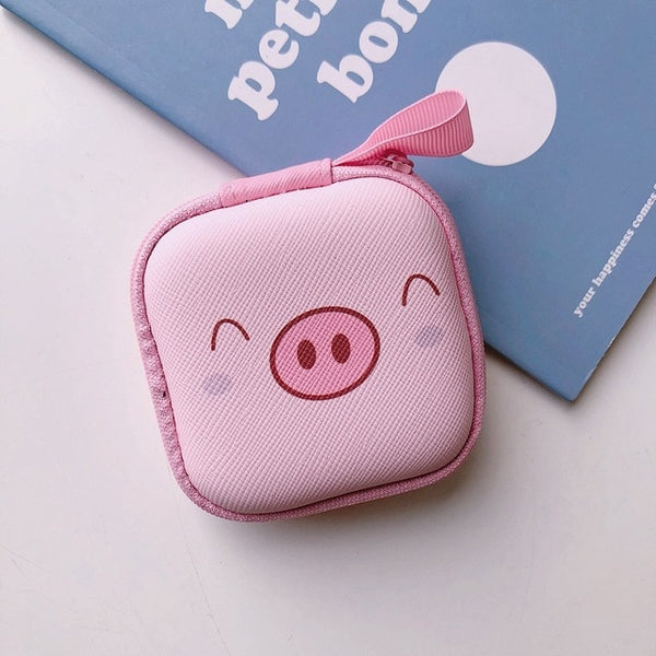 Cartoon Mini Zipper Hard Headphone Holder Case Portable Earbuds Pouch box Earphone Storage Bag Protective USB Cable Organizer