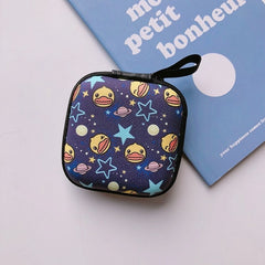 Cartoon Mini Zipper Hard Headphone Holder Case Portable Earbuds Pouch box Earphone Storage Bag Protective USB Cable Organizer