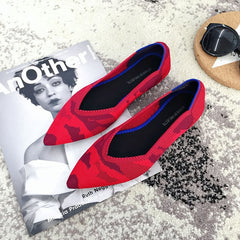 Women Flats Stretch Knitted Mixed Color Moccasins Breathable Cozy Work Shoes Brief Fashion Ladies Flats Light Driving Loafers