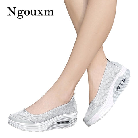 Ngouxm Summer Women Platform Shoes Woman lady Flat Casual Shallow Shoes Slip On Comfort Lace Black Fabric Shoes