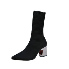 HIBISMIX Women Black Ankle Sock Boots 2020 Fashion Spring Autumn Stretch Boots Chunky High Heels Pointed Toe Women Shoes 1218