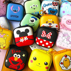 Cartoon Mini Zipper Hard Headphone Case Earphone Case Box Storage Bag Protective USB Cable Organizer Portable Earbud Accessories