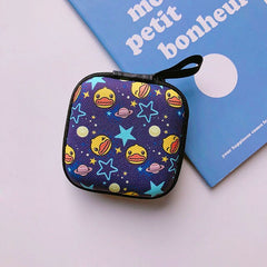 Cartoon Mini Zipper Hard Headphone Case Earphone Case Box Storage Bag Protective USB Cable Organizer Portable Earbud Accessories