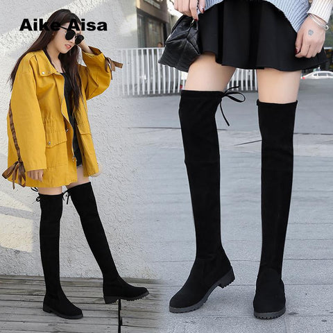 Size 35-41 Winter Over The Knee Boots Women Stretch Fabric Thigh High Sexy Woman Shoes Long Boot
