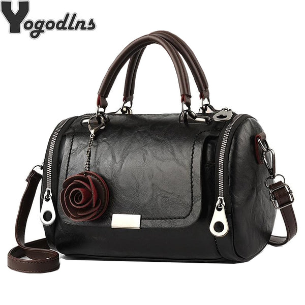 Fashion Women Shoulder Bag with Flower Pendant Ladies Totes Party Purse Boston Handbag Casual Female Messenger Cross body Bags