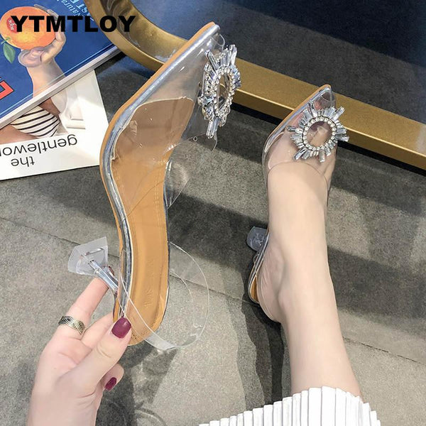 Luxury  Women Pumps 2020 Transparent High Heels Sexy Pointed Toe Slip-on Wedding Party Brand Fashion Shoes For Lady  PVC