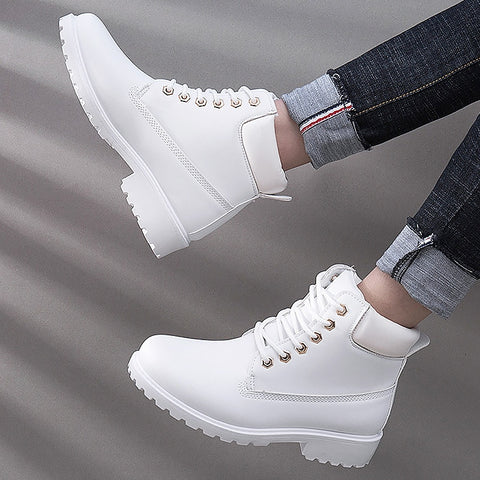 Winter boots women shoes 2020 warm plush square heels women snow boots women lace-up ankle boots winter shoes woman botas mujer
