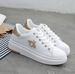 Women Casual Shoes 2020 New Women Sneakers Fashion Breathable PU Leather Platform White Women Shoes Soft Footwears Rhinestone