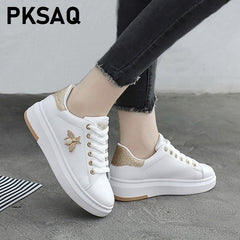 Women Casual Shoes 2020 New Women Sneakers Fashion Breathable PU Leather Platform White Women Shoes Soft Footwears Rhinestone
