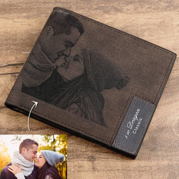 Custom Picture PU Leather Wallet Men's Bifold Custom Inscription Photo Engraved Wallet Thanksgiving Gifts For Him Custom Wallet
