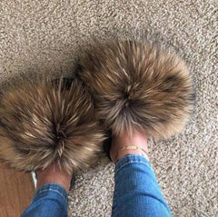 Hot Fur Slippers Women Fox Home Fluffy Sliders Comfort With Feathers Furry Summer Flats Sweet Ladies Shoes Size 45 Home Shoes