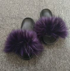 Hot Fur Slippers Women Fox Home Fluffy Sliders Comfort With Feathers Furry Summer Flats Sweet Ladies Shoes Size 45 Home Shoes
