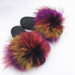 Hot Fur Slippers Women Fox Home Fluffy Sliders Comfort With Feathers Furry Summer Flats Sweet Ladies Shoes Size 45 Home Shoes