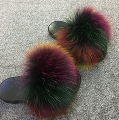 Hot Fur Slippers Women Fox Home Fluffy Sliders Comfort With Feathers Furry Summer Flats Sweet Ladies Shoes Size 45 Home Shoes