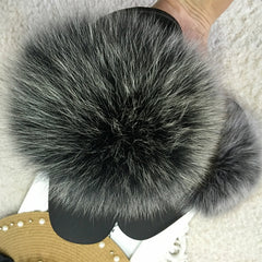 Hot Fur Slippers Women Fox Home Fluffy Sliders Comfort With Feathers Furry Summer Flats Sweet Ladies Shoes Size 45 Home Shoes
