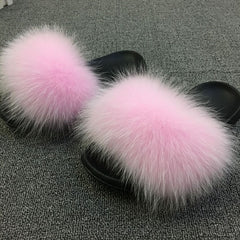 Hot Fur Slippers Women Fox Home Fluffy Sliders Comfort With Feathers Furry Summer Flats Sweet Ladies Shoes Size 45 Home Shoes