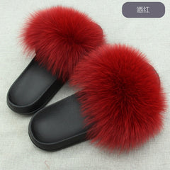 Hot Fur Slippers Women Fox Home Fluffy Sliders Comfort With Feathers Furry Summer Flats Sweet Ladies Shoes Size 45 Home Shoes
