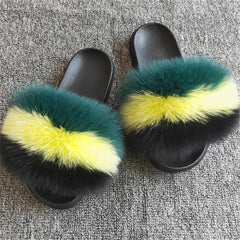 Hot Fur Slippers Women Fox Home Fluffy Sliders Comfort With Feathers Furry Summer Flats Sweet Ladies Shoes Size 45 Home Shoes