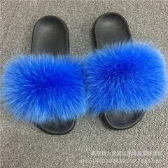 Hot Fur Slippers Women Fox Home Fluffy Sliders Comfort With Feathers Furry Summer Flats Sweet Ladies Shoes Size 45 Home Shoes