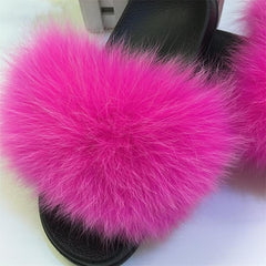 Hot Fur Slippers Women Fox Home Fluffy Sliders Comfort With Feathers Furry Summer Flats Sweet Ladies Shoes Size 45 Home Shoes