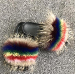 Hot Fur Slippers Women Fox Home Fluffy Sliders Comfort With Feathers Furry Summer Flats Sweet Ladies Shoes Size 45 Home Shoes
