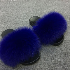 Hot Fur Slippers Women Fox Home Fluffy Sliders Comfort With Feathers Furry Summer Flats Sweet Ladies Shoes Size 45 Home Shoes