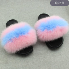 Hot Fur Slippers Women Fox Home Fluffy Sliders Comfort With Feathers Furry Summer Flats Sweet Ladies Shoes Size 45 Home Shoes