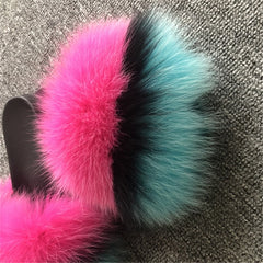 Hot Fur Slippers Women Fox Home Fluffy Sliders Comfort With Feathers Furry Summer Flats Sweet Ladies Shoes Size 45 Home Shoes