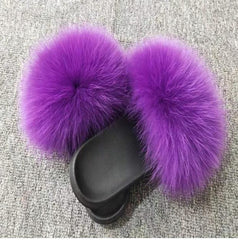 Hot Fur Slippers Women Fox Home Fluffy Sliders Comfort With Feathers Furry Summer Flats Sweet Ladies Shoes Size 45 Home Shoes