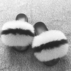 Hot Fur Slippers Women Fox Home Fluffy Sliders Comfort With Feathers Furry Summer Flats Sweet Ladies Shoes Size 45 Home Shoes