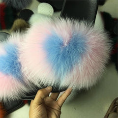 Hot Fur Slippers Women Fox Home Fluffy Sliders Comfort With Feathers Furry Summer Flats Sweet Ladies Shoes Size 45 Home Shoes
