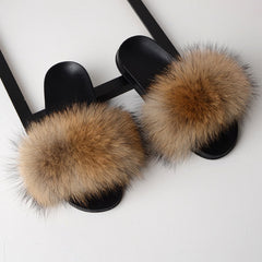 Women Solid Shoes Fur Slides Summer Shoes Outside
