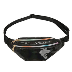 Women's Fashion Waist Packs Personalized Rock and Roll Color PU Leather Flashing Lattice Belt Bag Nerka Fanny Pack