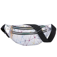 Women's Fashion Waist Packs Personalized Rock and Roll Color PU Leather Flashing Lattice Belt Bag Nerka Fanny Pack