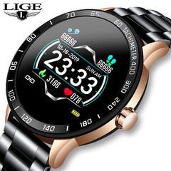 LIGE New Steel Belt Smart Watch Men Heart Rate Blood Pressure Health Monitoring Sport Waterproof Smartwatch fitness tracker+Box