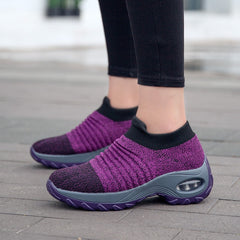 DAHOOD Women Running Walking Shoes Hot Autumn New Mesh Breathable Knit Ladies Mix Colors Sneakers Soft Platform Slip On Loafers