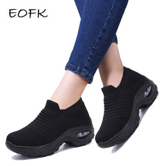 Fashion Spring and Autumn EOFK Platform Shoes for Women, Women Flat Shoes for Women, Black Thick Soled Shoes, Socks, Non-slip Dance Shoes