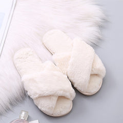 COOTELILI Winter Women Home Slippers with Faux Fur Fashion Warm Shoes Woman Slip on Flats Female Slides Black Pink Plus Size 41