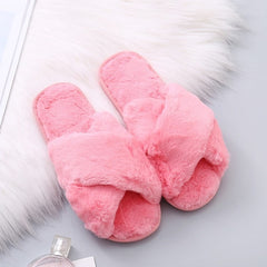 COOTELILI Winter Women Home Slippers with Faux Fur Fashion Warm Shoes Woman Slip on Flats Female Slides Black Pink Plus Size 41