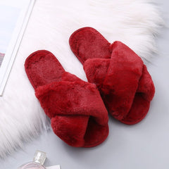 COOTELILI Winter Women Home Slippers with Faux Fur Fashion Warm Shoes Woman Slip on Flats Female Slides Black Pink Plus Size 41