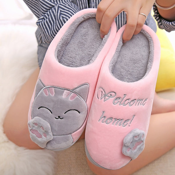 Women Winter Home Slippers Cartoon Cat Shoes Soft Winter Warm House Slippers Indoor Bedroom Slippers Couples T065