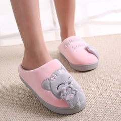 Women Winter Home Slippers Cartoon Cat Shoes Soft Winter Warm House Slippers Indoor Bedroom Slippers Couples T065