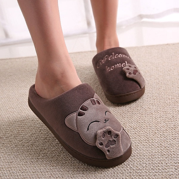 Women Winter Home Slippers Cartoon Cat Shoes Soft Winter Warm House Slippers Indoor Bedroom Slippers Couples T065