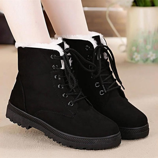 Snow boots 2020 warm fur plush Insole women winter boots square heels flock ankle boots women shoes lace-up winter shoes woman