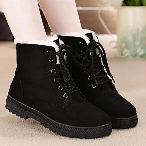 Snow boots 2020 warm fur plush Insole women winter boots square heels flock ankle boots women shoes lace-up winter shoes woman