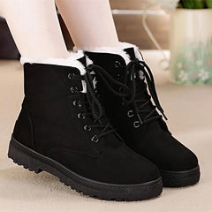 Snow boots 2020 warm fur plush Insole women winter boots square heels flock ankle boots women shoes lace-up winter shoes woman